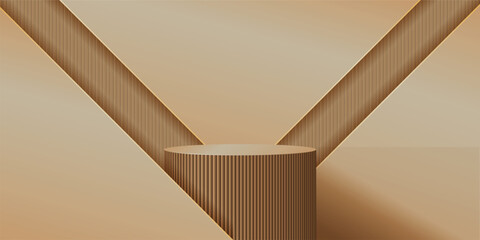 Realistic brown 3D cylindrical podium background with shadow and lighting scene. Minimalist mockup pedestal, Abstract luxury product display presentation, Stage showcase. Platforms vector design