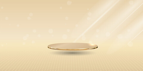 Stock vector luxury beautiful shiny golden podium with light effect and elegant bokeh effects on cream background