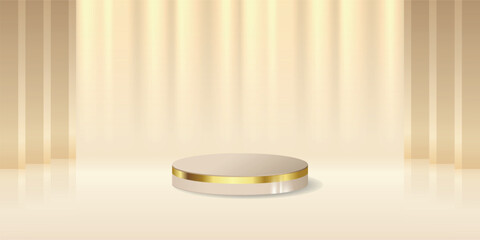 Stock vector luxury golden podium with light effect, stage and elegant bokeh effects on cream background