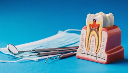 tooth anatomy on blue background.
