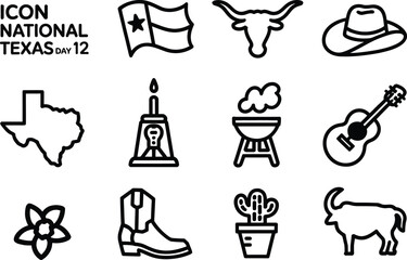 Obraz premium Texasthemed line icons set for national texas day celebration