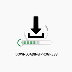 Downloading progress icon with a green loading bar on white background  