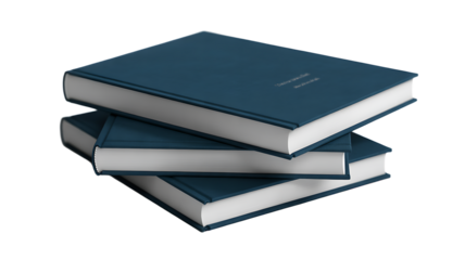 Stack of three blue hardcover books isolated PNG, knowledge and education concept for library or bookstore design on transparent background 
