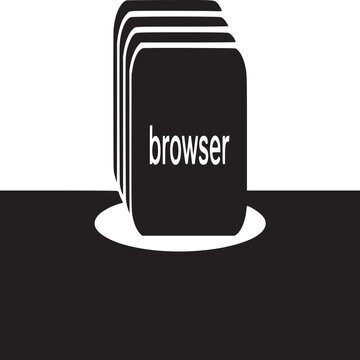 A stack of black rounded rectangles with the word browser in white on a black and white background