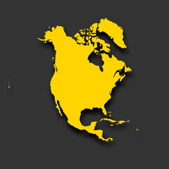 The art displays the silhouette of North America. The bright yellow color contrasts with the dark background. The map highlights the shape of the continent clearly. © pyty