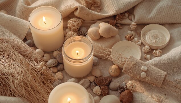 spa still life with candles and towels