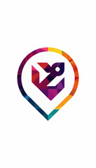 Colorful Geometric Heart and Rocket Symbol Encased in a Multicolored Vibrant Circle with a Minimalist Design Aesthetic on a White Background