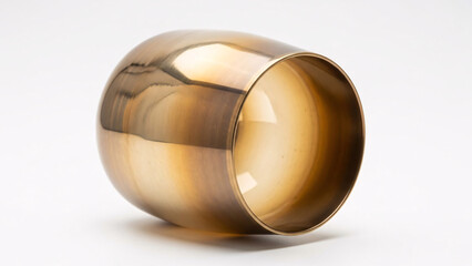 Fototapeta premium Golden brass bowl, isolated on transparent background, reflective polished metal vessel
