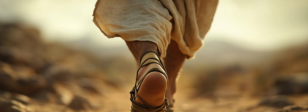 jesus' feet walking on the dirt road