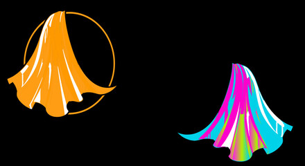 Draped Silk Fabric Icon Set Orange Holographic Cloth Product Reveal Concept Y3K Aesthetics Magic Trick Hidden Surprise Mystery Object Vector Illustration
