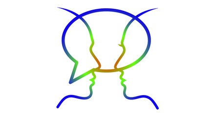 Neon Vector Illustration of Two Head Profiles with Colorful Connecting Lines, Mental Connection Concept for Artificial Intelligence, Psychology Communication, and Digital Telepathy Network Graphics