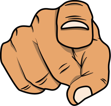 Pointing hand vector illustration in comic style, cartoon finger gesture for posters, recruitment graphics, advertising, reminders, memes, stickers and attention grabbing designs