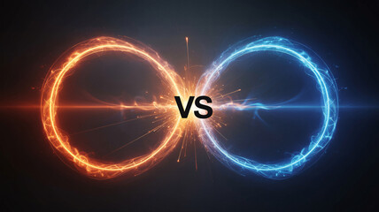 Dynamic orange and blue glowing circles contrasting in a dark background