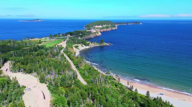 Aerial 4K View of Cape Breton Island in Summer&ndash; Cabot Trail, Highlands & Coastal Beauty, Nova Scotia, Canada	