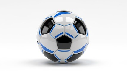 Modern soccer ball with blue accents isolated on white background.
