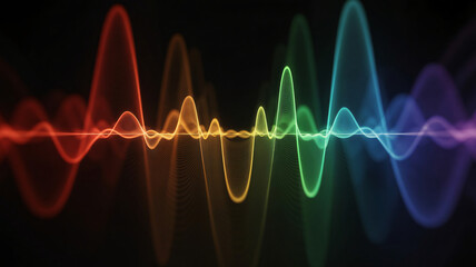 Vibrant sound wave pattern in rainbow colors on dark background