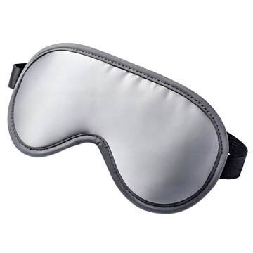 Sleek silver metallic sleep mask with dark trim and strap isolated on transparent background