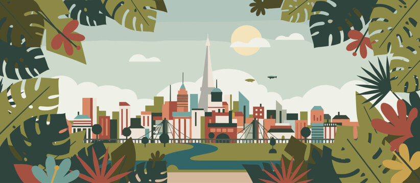 Beautiful illustrated woman with curly hair relaxes in a wooden hot tub, her eyes closed in a moment of serene self-care surrounded by pink flowers and lush green nature - Powered by Adobe