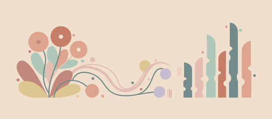 Crowded circular public swimming pool illustration with people swimming in blue water and sunbathing on the deck under orange umbrellas in a retro, hand-drawn graphic style