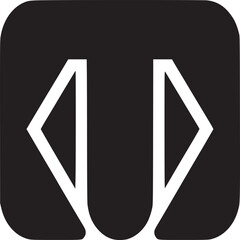 A black square with rounded corners containing a white u shape and two white arrow shapes inside