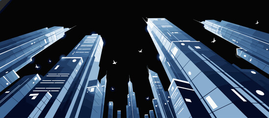 Canal boats moored along a wooden dock in a historic European city with a distant clock tower, rendered in a moody, graphic novel illustration style with a cool color palette