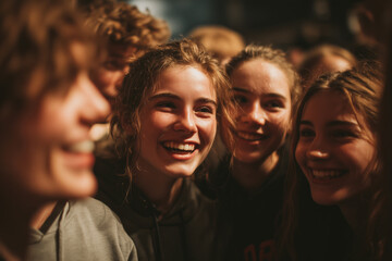 Laughter and joy emerge in a moment of shared excitement among friends