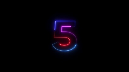 Fototapeta premium Neon number 5 with purple red and blue glow