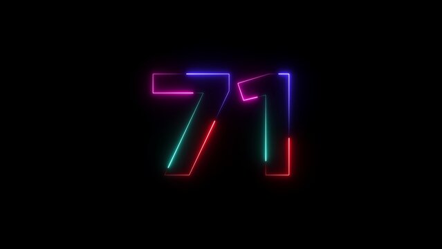 Neon number seventy one in purple pink red and green number 71