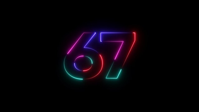 Neon number sixty seven in pink blue red and green number 67 neon sign colorful numbers
