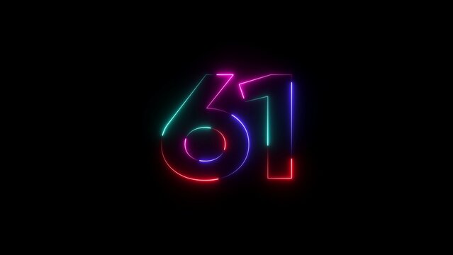 Neon number sixty one in pink blue and green number 61