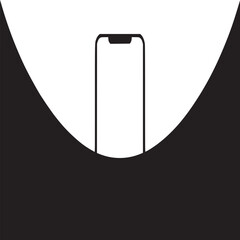 A minimalist illustration of a phone with a white screen against a black and white background