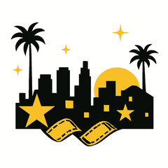 Hollywood skyline silhouette with gold accents vector