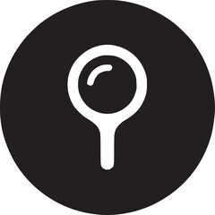 A simple graphic of a white magnifying glass icon centered on a black circle against white background