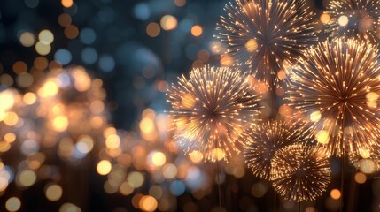 Colorful fireworks explode in the night sky during a celebration in a city park. The bright sparks create a festive atmosphere filled with joy and excitement.