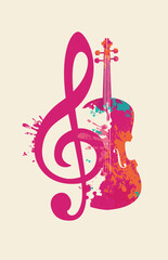 Vector logo, or banner for a classical music with violin and treble clef. Suitable for flyer, invitation, poster, cover, icon, design element, advertising, music festival. No ai