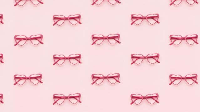 Seamless pattern of repetitive pink heart shaped sunglasses on a light rose color background for fashion and love