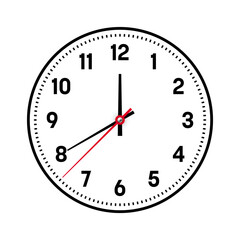 Mechanical clock face with arabic numerals, bezel. Watch dial with minute, hour marks and numbers. Timer or stopwatch element. Blank measuring circle scale with divisions. Vector illustration