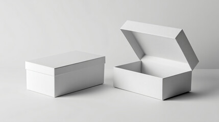 Two White Square Boxes, One Open and One Closed, Mockup on Gray Background