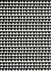 Scanned paper texture with a bold repeating geometric pattern. The design features black semicircle shapes arranged in horizontal rows on a white background.