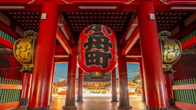 4k timelapse of temple in Asakusa, Tokyo, Japan. the lantern displays the name of the town, and the Chinese words on the board. iconic landmark	