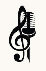 Vector logo, or banner for a music with vocal microphone and treble clef . Suitable for flyer, invitation, poster, cover, icon, vocal school, advertising, music festival. No ai