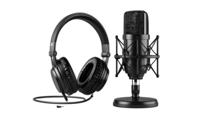 Microphone and Headphones Isolated on Transparent Background