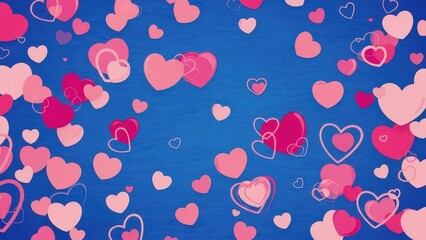 Abundant pink and red hearts floating on textured dark blue surface for love theme