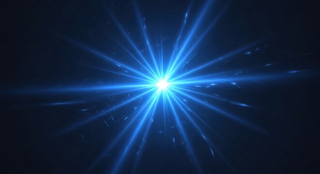 Dynamic blue light burst radiating powerful energy and brilliant illumination, creating a captivating visual effect on a deep, dark background