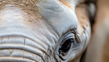 Close-up detail of an elephant's skin texture, showing wrinkles, mud, and coarse hair, natural grey and brown tones, macro photography, abstract pattern from nature, high resolution