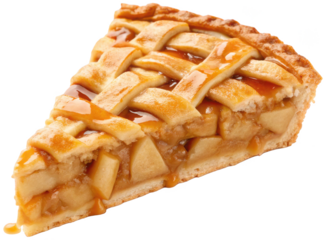 Deliciously golden-brown and flaky, a generous slice of homemade brand pie with a beautifully latticed crust, brimming with tender spiced brand filling and, isolated on transparent background.
