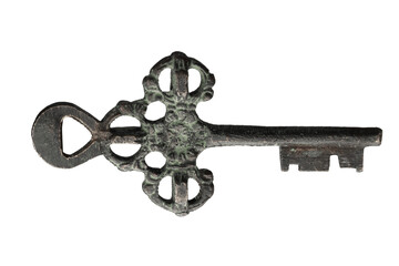antique metal lock key, isolated on a white background