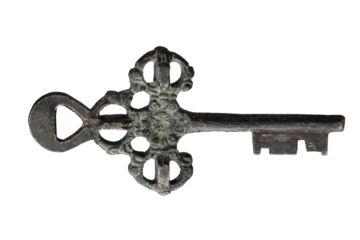 antique metal lock key, isolated on a white background