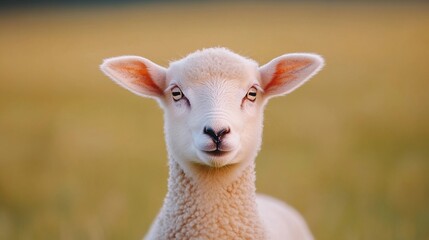 Obraz premium lamb standing in a field during golden hour capturing the serenity of rural life