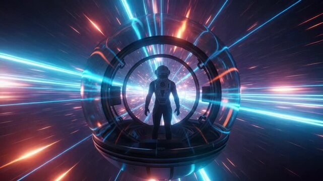 Astronaut in portal futuristic, space, technology, dimensional travel, metaverse, science fiction